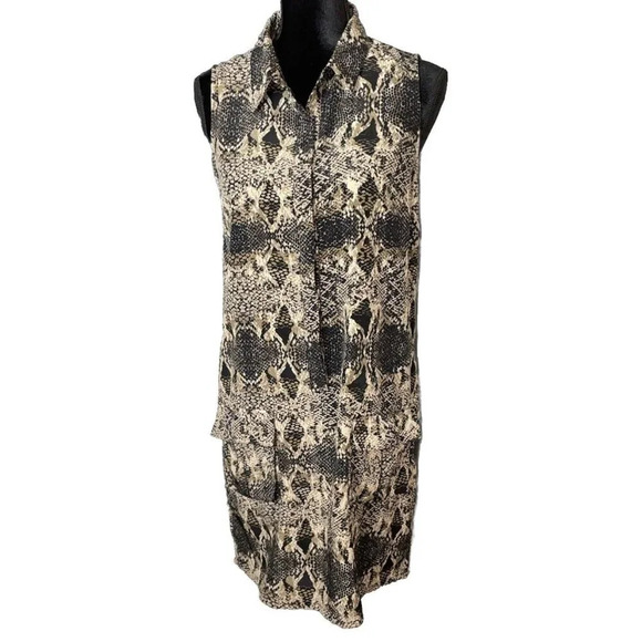 Banana Republic Size 6 Sleeveless Snakeskin Reptile Print Dress Pockets Safari - Picture 1 of 10